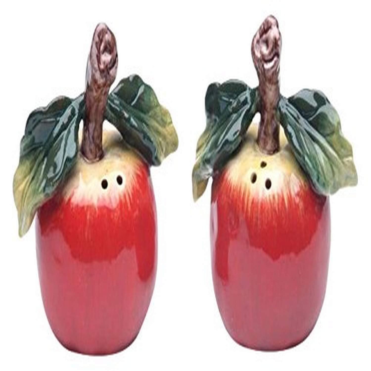 Cg 10230 Red Apple with Stem and Leaf Salt and Pepper 2-Piece Set Collectible