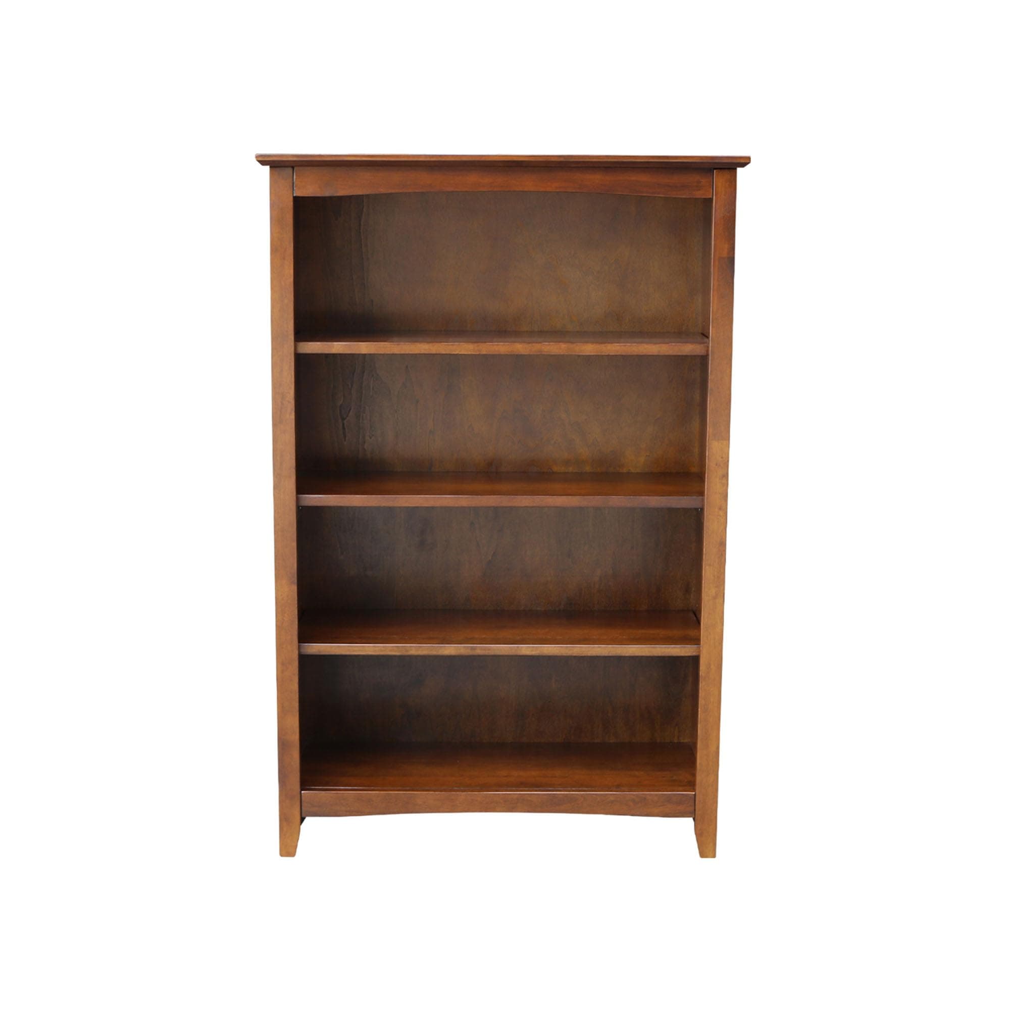 Solid Wood Bookcase 48" High, Adjustable Shelves, Parawood Construction, Easy Assembly, Kitchen/Dining Storage Furniture