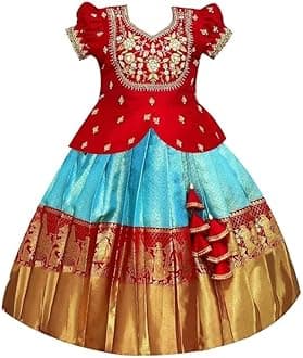 New south Indian traditional pattu pavadai Jecquard Lehenga choli for girls dress
