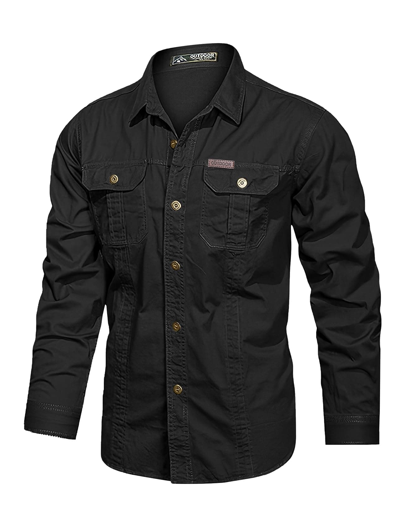Men's Long Sleeve Work Shirt, Utility Cotton Button Down Tactical Cargo Shirts with Pockets for Casual Outdoor Safari