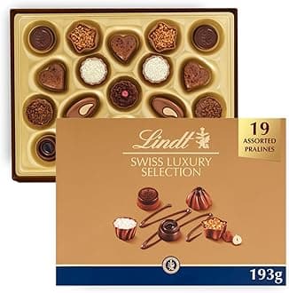Lindt Swiss Luxury Selection – 193g Medium Gift Box – 19 Assorted Milk, Dark & White Chocolates – Gift for Him & Her