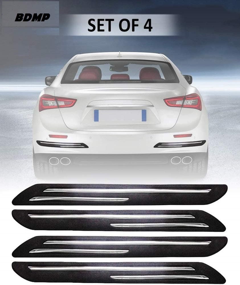 Car Bumper Protector Guard with Double Chrome Strip for Car 4Pcs - Black (for All Cars)