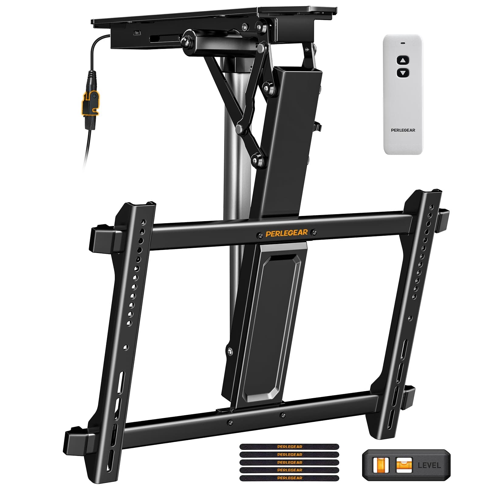 Perlegear Motorized Ceiling Tv Mount For 32-70 Inch Tvs Up To 88 Lbs, Electric With Remote & Adjustable Tilt, Flip Down Patio, Living Room Ect, Max Vesa 600X400Mm