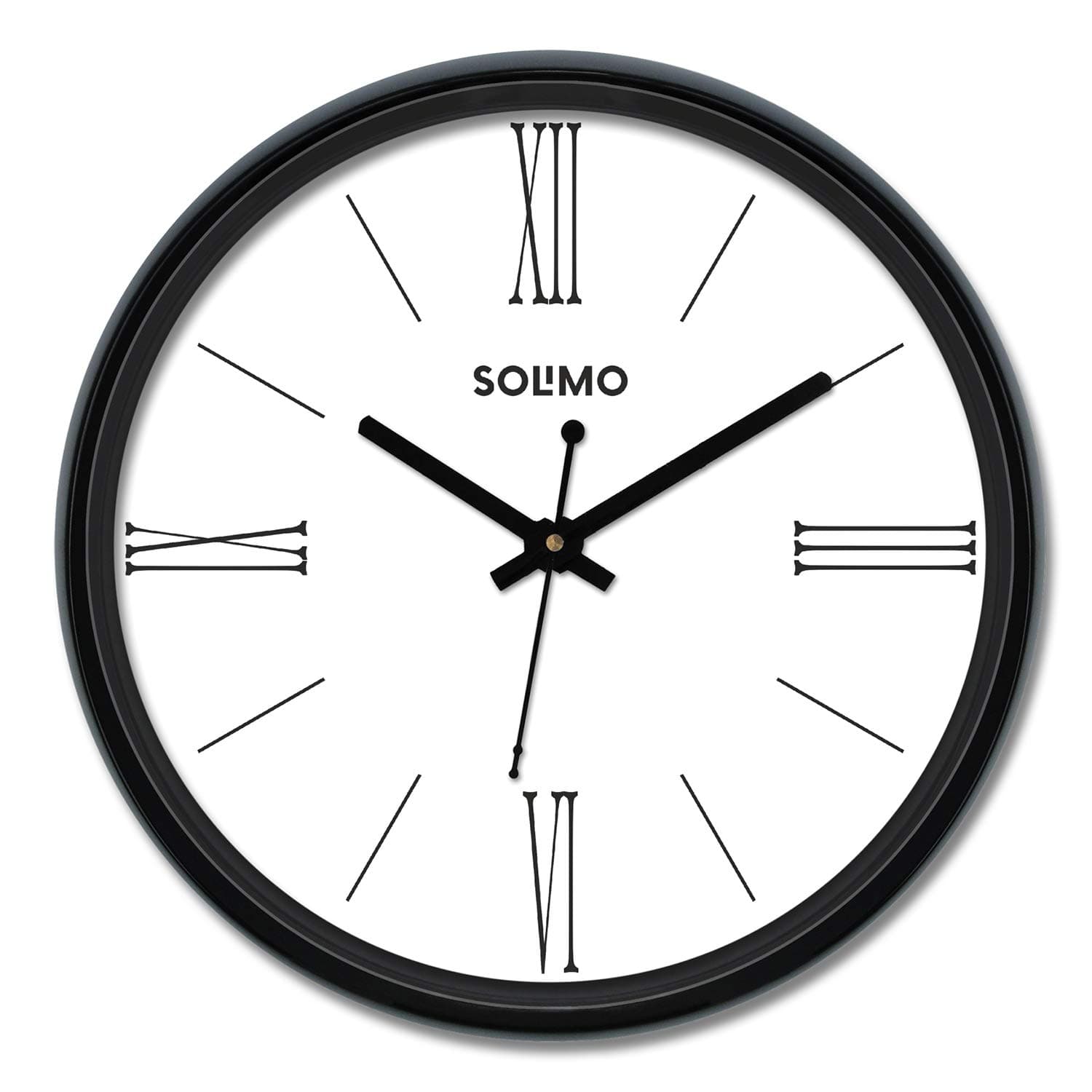 Amazon Brand - Solimo 12-inch Plastic & Glass Wall Clock - Majestic Metal (Silent Movement), Black
