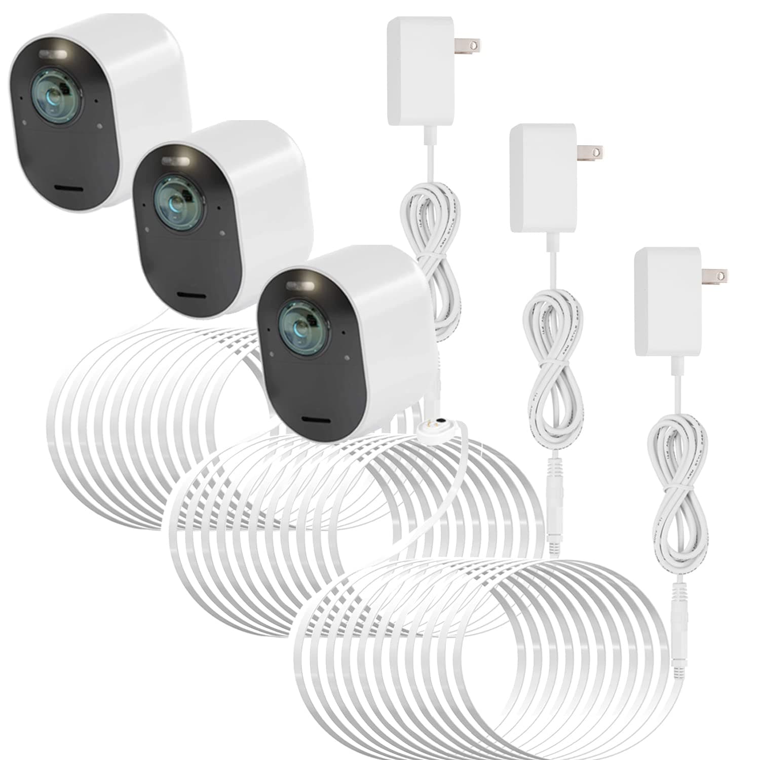 Uogw 3Pack 25FT Magnetic Charging Cable for Arlo Pro 5S 2K/Arlo Pro 4/Arlo Ultra 2/Arlo Pro3/Arlo Ultra/Go 2 Camera,Power Adapter and Power Cable,Weatherproof Outdoor - (White)