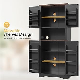 Apicizon 72" Kitchen Pantry Cabinet, Freestanding Kitchen Pantry Storage Cabinets with Barn Doors & Shelves, Utility Hutch Cabinet, Cupboard Organizer for Dining Room Living Room Bathroom