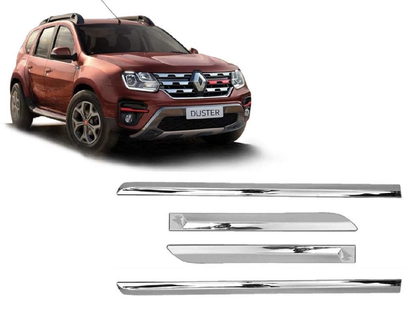 Empica Full Chrome Car Side Moulding Door Beading Protector Cladding Compatible with Renault Duster Facelift (Set of 4 Pcs, Silver)