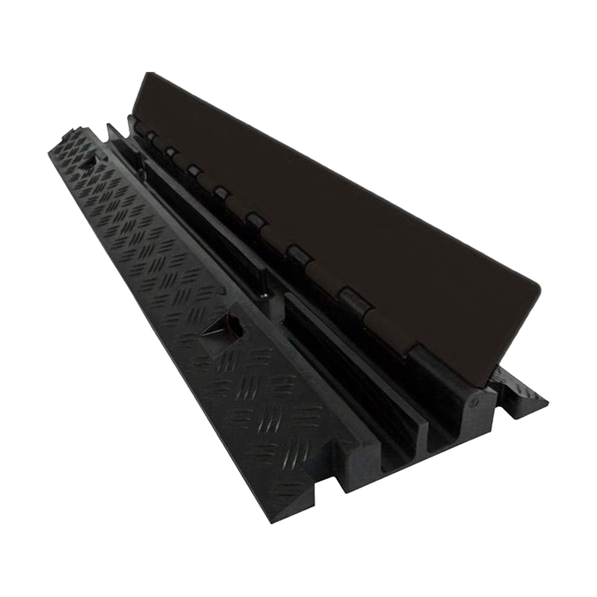 ElectriductHeavy Duty 2 Channel Cable Protector Traffic Wire and Hose Ramp Cord Cover 1.2 Inch Channels 12,000 lbs per Axle - Rubber Black Base/Black Lid