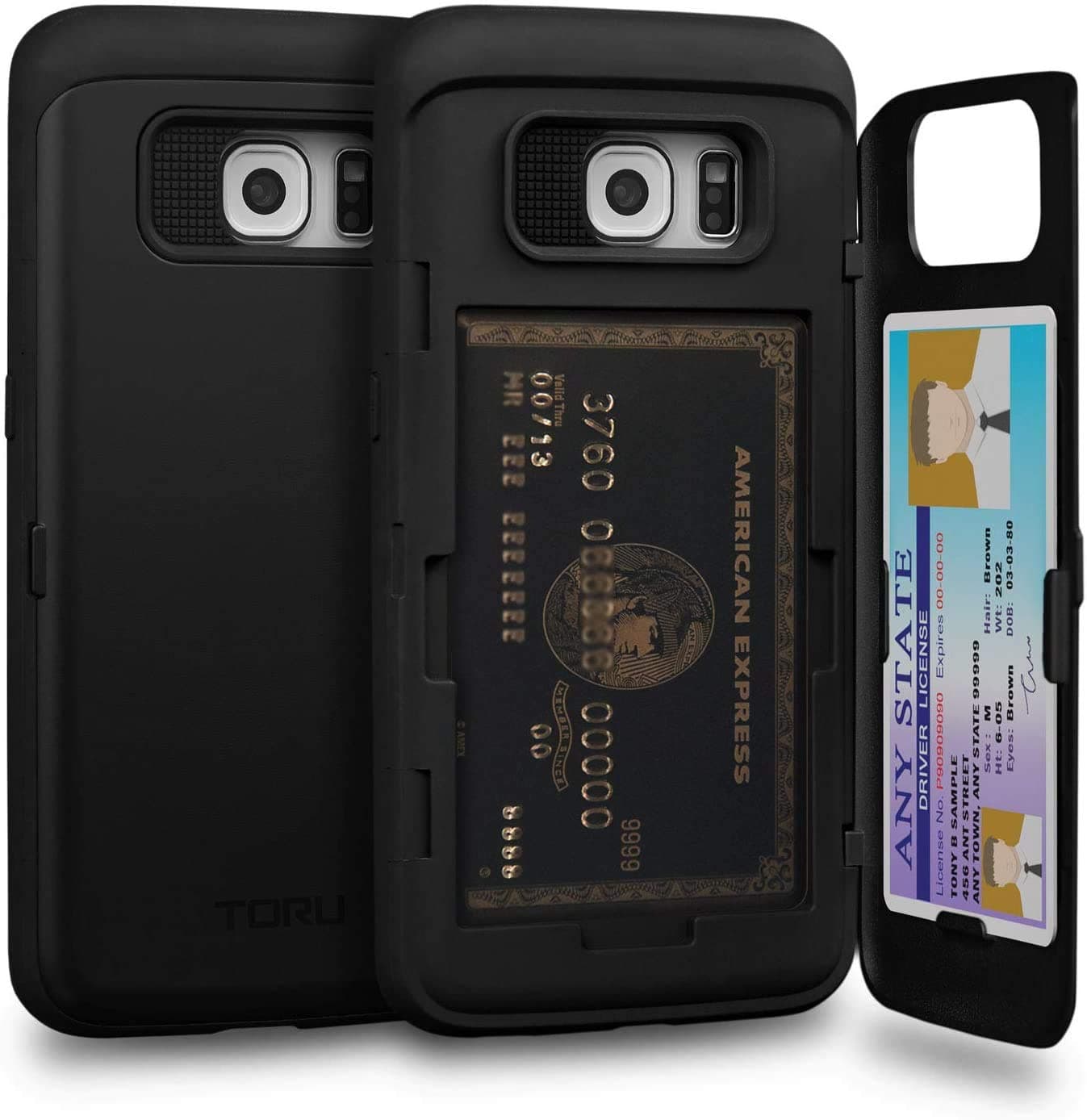 TORU CX PRO Galaxy S6 Edge Wallet Case Black with Hidden Credit Card Holder ID Slot Hard Cover & Mirror for Samsung Galaxy S6 Edge - Matte Black