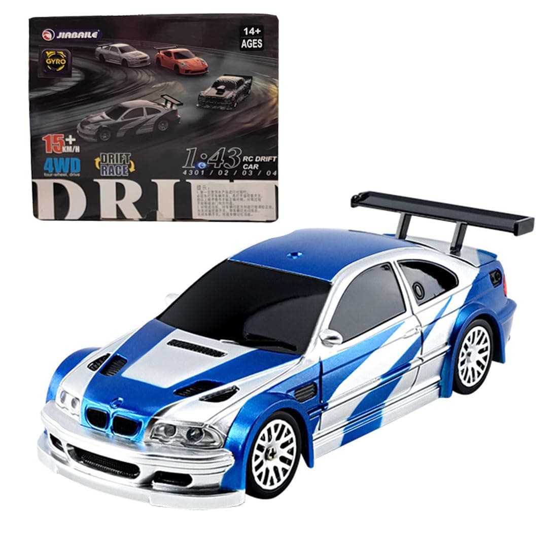 HERR RC Electric Mini Racing Drift Car Model 1:43 Scale 2.4G Full Scale Linkage Light Set Max Speed 15km/h Indoor Mini RC Toys (Gyroscope RTR Version, Blue and White)