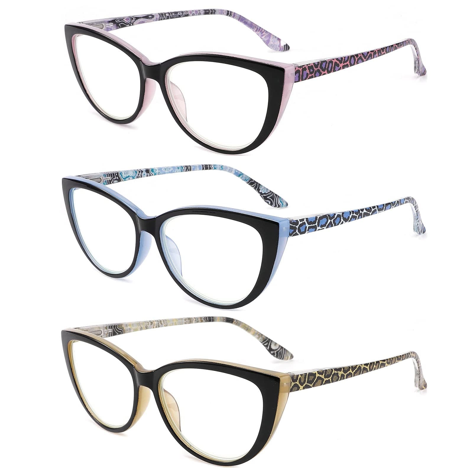 CRGATV Reading Glasses 3 Pack Blue Light Blocking Computer Readers for Women Stylish Cat Eye Design Anti Eyestrain & Glare +1.25 Strength