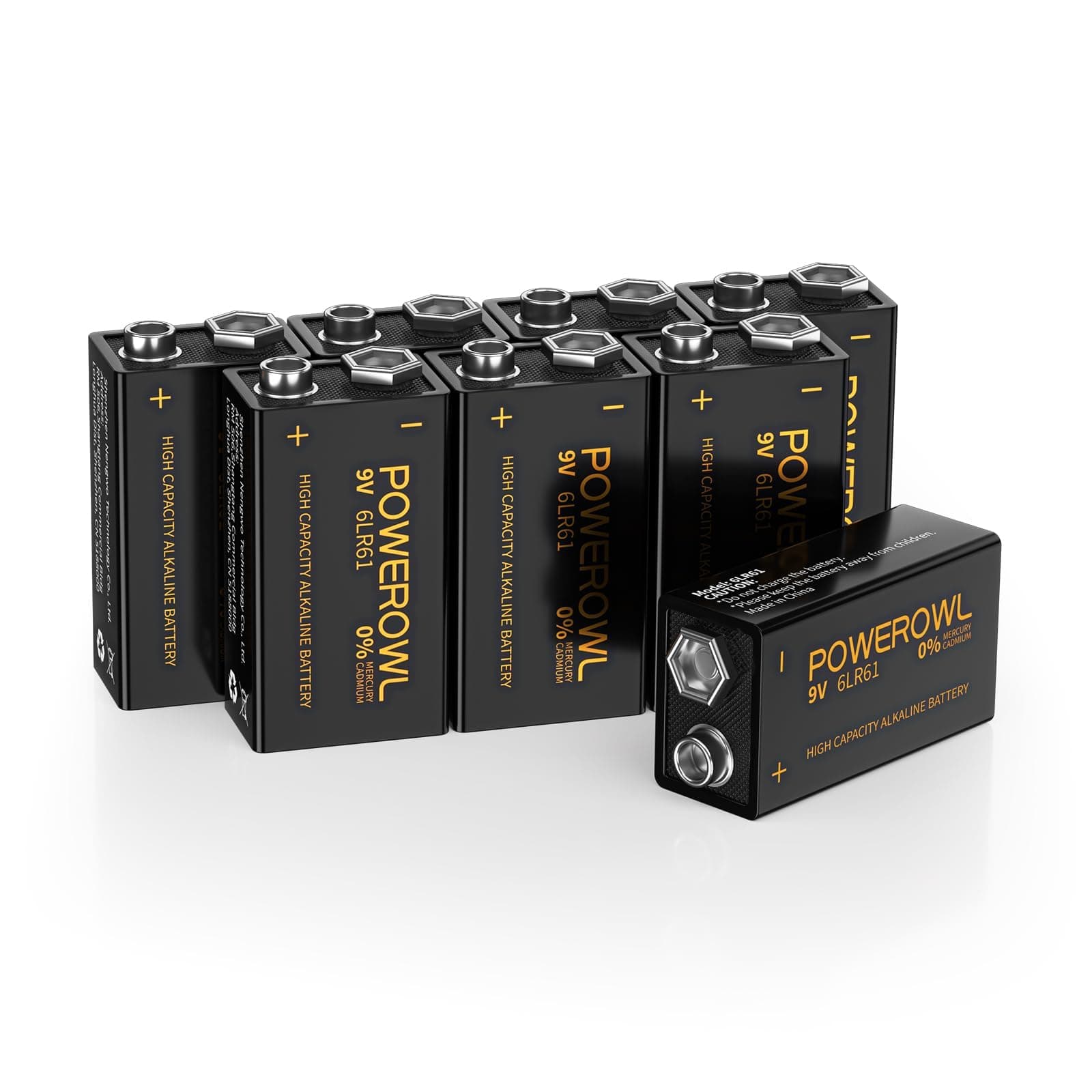 High Capacity 9V Batteries 8 Pack, Alkaline 9 Volt Battery 6LR61 for Smoke Detector Fire Alarm and More Devices