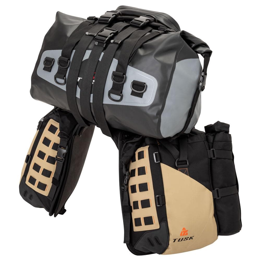 Highland X2 Rackless Luggage System w/Medium Dry Duffel/Large Bottle Holders Standard Heat Shield Black/Tan