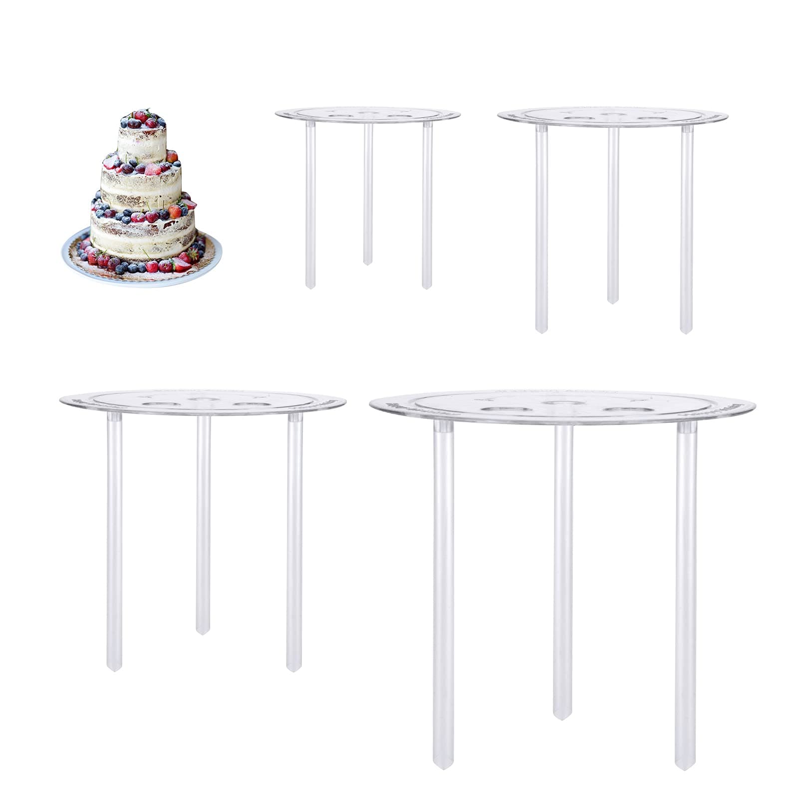 Multi-Layer Cake Supports Set with 12 Pieces Cake Dowels Rods for Tiered Cake, 4 Tier Cake Separator Plates Cake Stand Holder for Wedding Cake Construction and Stacking (4, 6, 8, 10 inch)