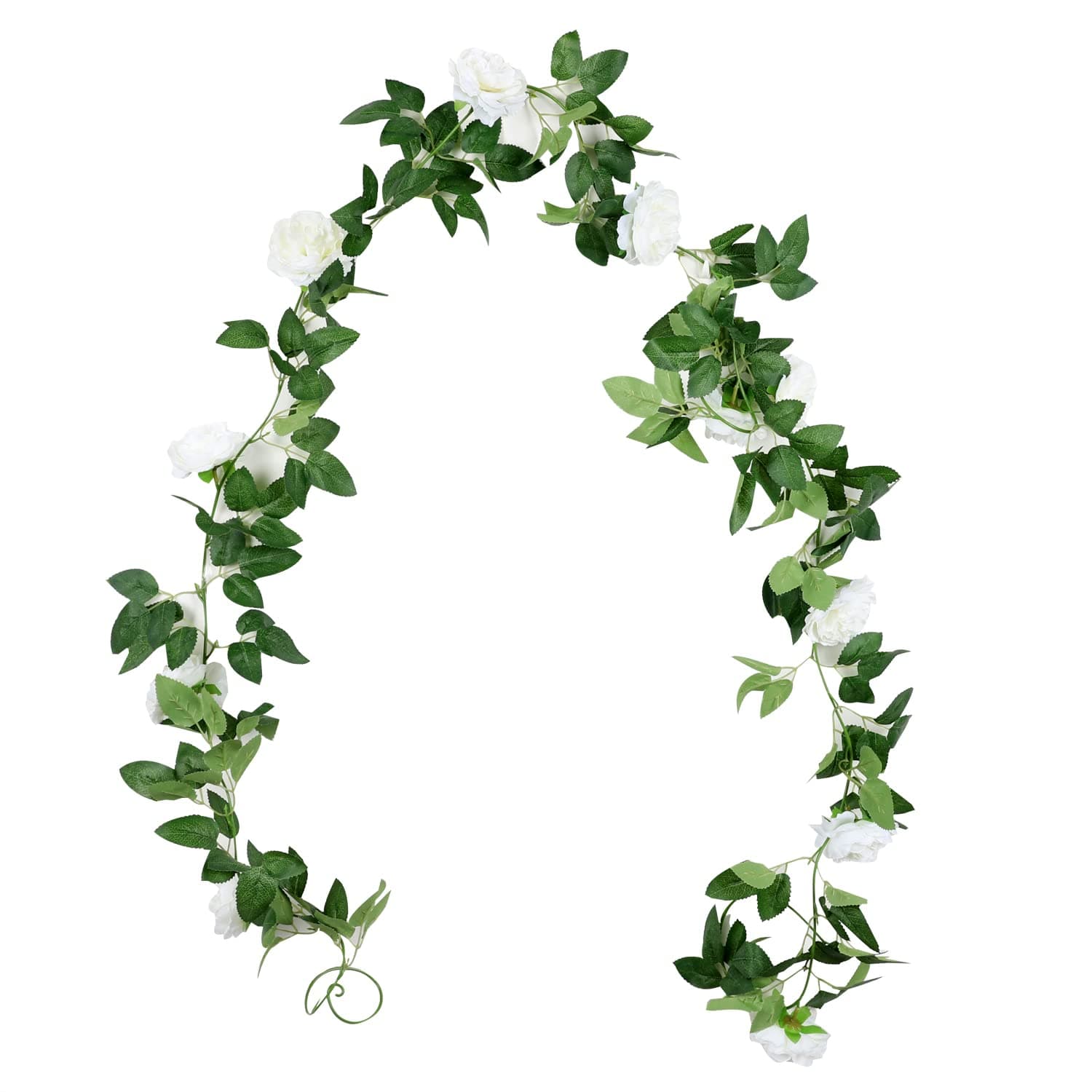 Duovlo 8.2Ft Artificial Peony Flower Garland Hanging Greenery Vine Silk Floral Vine Home Wedding Arch Wall Craft Arrangement Decorations,Pack of 2 (White)
