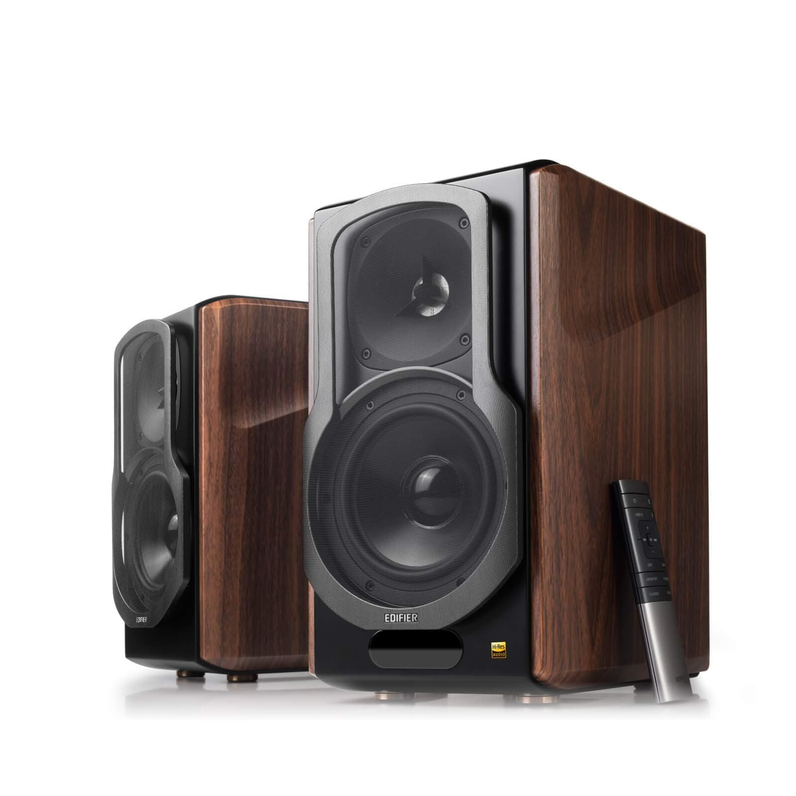 S2000MKIII Active Bookshelf Speakers 2.0, Bluetooth v5.0 aptX HD & Optical/Coaxial/Line-In, 130W RMS, 45Hz–40kHz, 5.5" Aluminium Midbass & 1" Planar Tweeters, Wood Enclosure, Walnut