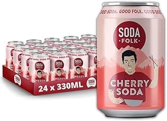 Cherry Soda, American Style Fizzy Drinks, No Added Sugar, Refreshing Soft Drink, 100% Natural Ingredients, Gluten Free & Vegan (24 x 330ml Cans)