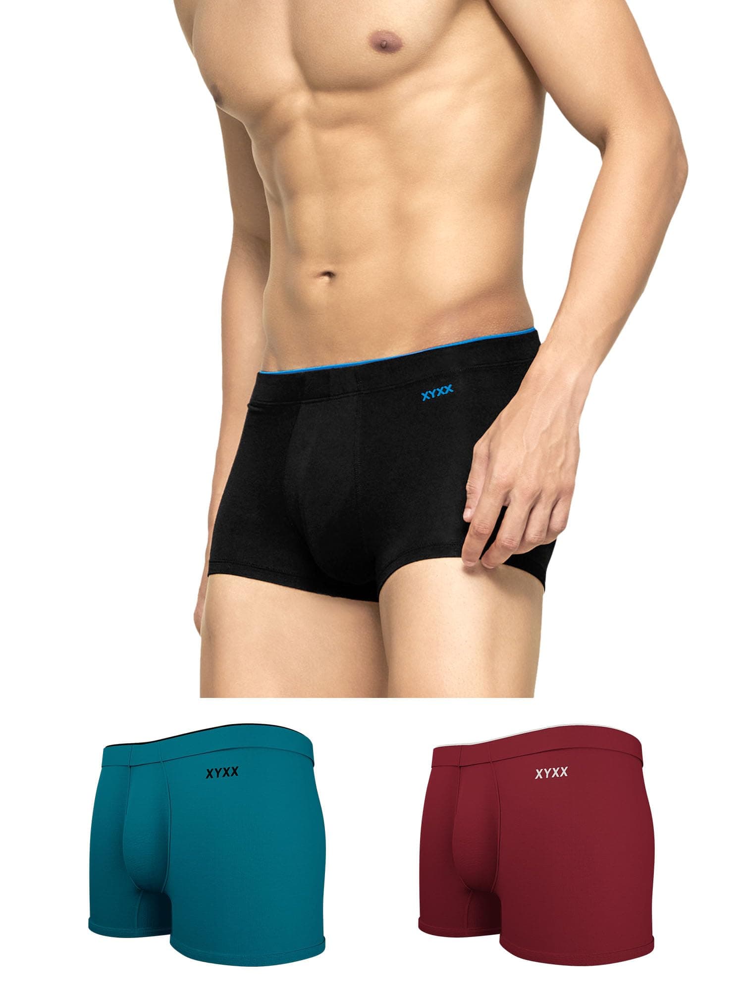 XYXXMen's Uno Micromodal Regular Fit Solid Antimicrobial Trunks with No Marks Waistband (Pack of 3)