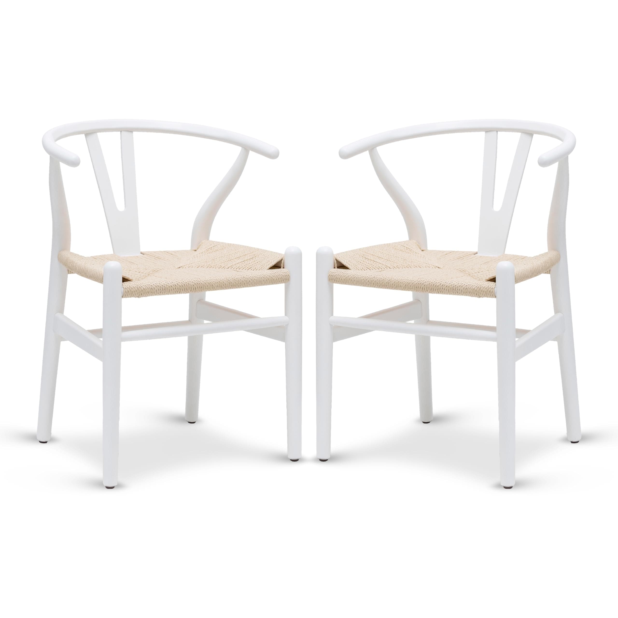 Poly & BARK Weave Dining Chairs – Mid-Century Modern Wishbone Dining Chairs with Arms, Solid Wood Frame, Indoor Use – White – Set of 2 - Ideal for Dining Room, Kitchen or Stylish Accent Setting