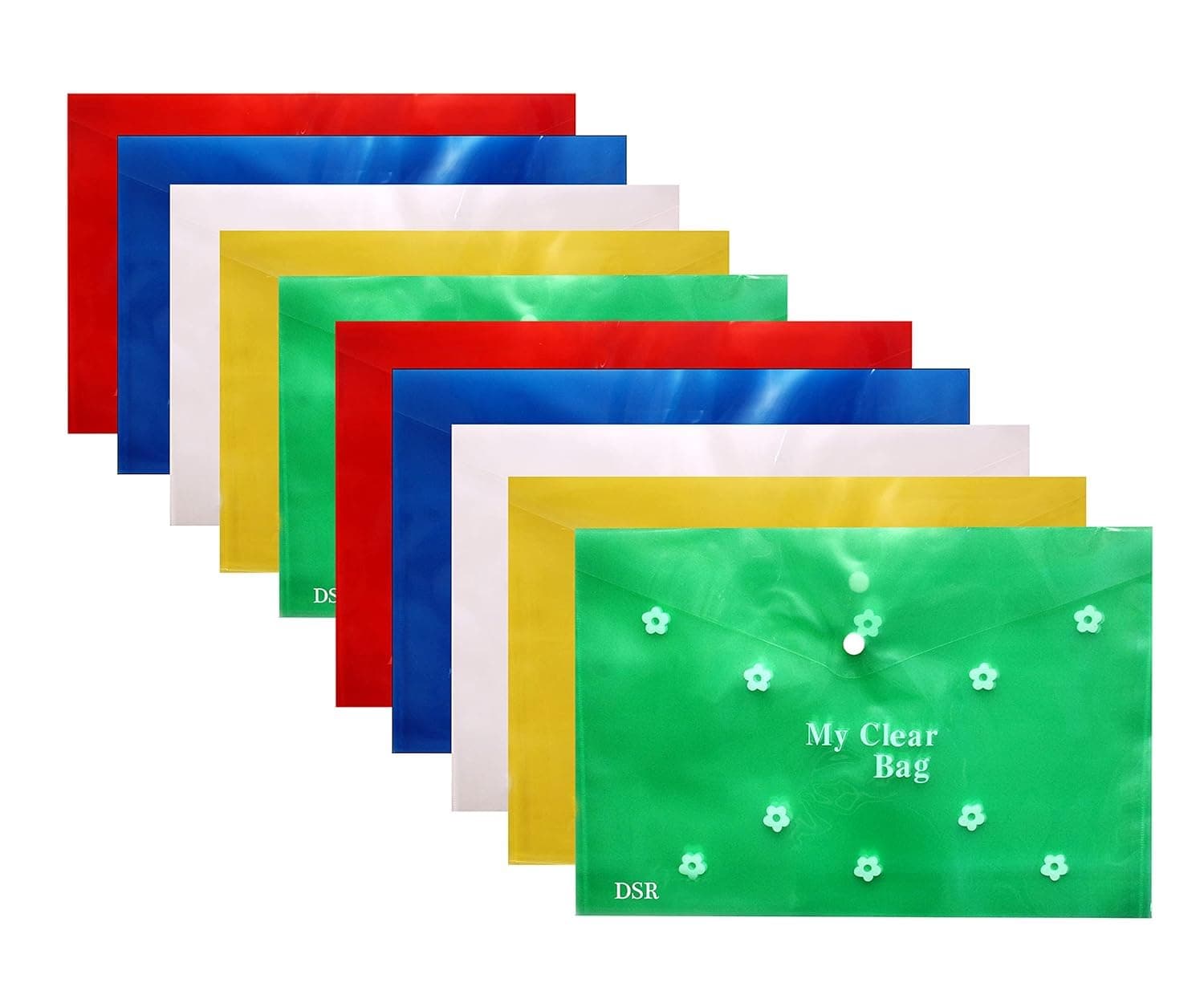 Eclet A4 Document File Folder Bag, Transparent Envelope Holder Storage Case, Snap Button Organizer, Clear Flower Plastic Container for Papers,Stationery(Set of 5pc)