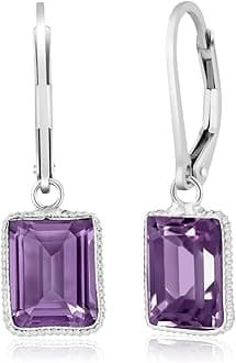 Gem Stone King 5.00 Cttw Purple Amethyst Earrings | 925 Sterling Silver | Gemstone Birthstone | Emerald Cut 10X8MM | Drop Dangle Earrings for Women