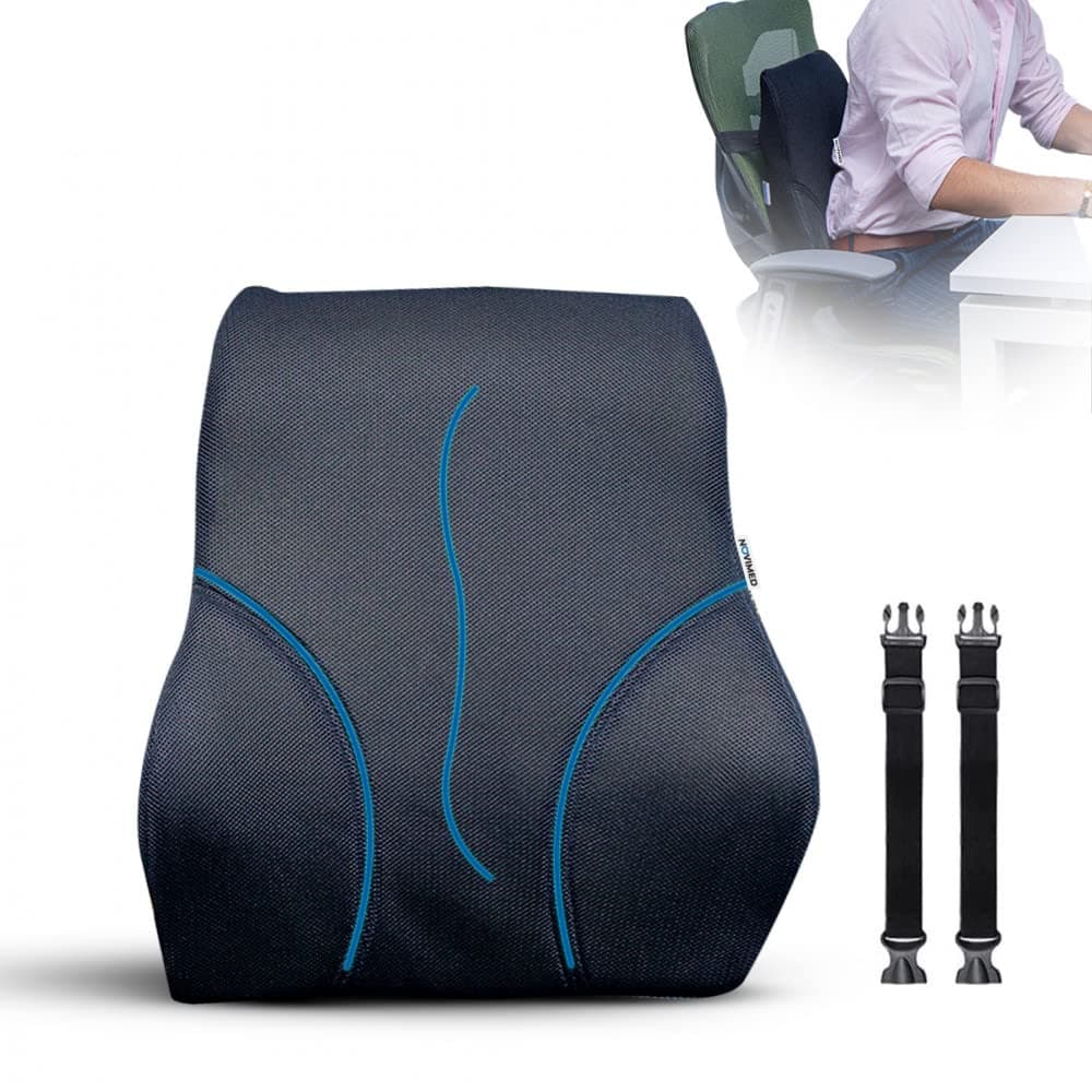 NOVIMED Orthopedic Memory Foam Lumbar Support Pillow - For Lower Back Support for Car & Back Pain - Ideal for Car Seat, Office & Gaming Chair, Wheelchair Cushions, Bed (Black)