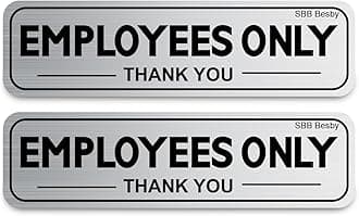 2pcs Employees Only Sign Stickers, Metal like Brushed Silver, 9"x2.5", Back Adhesive, Waterproof and Fade Resistant, Thick Premium Quality Vinyl, for Business Door Wall Signboard Office Store Restroom