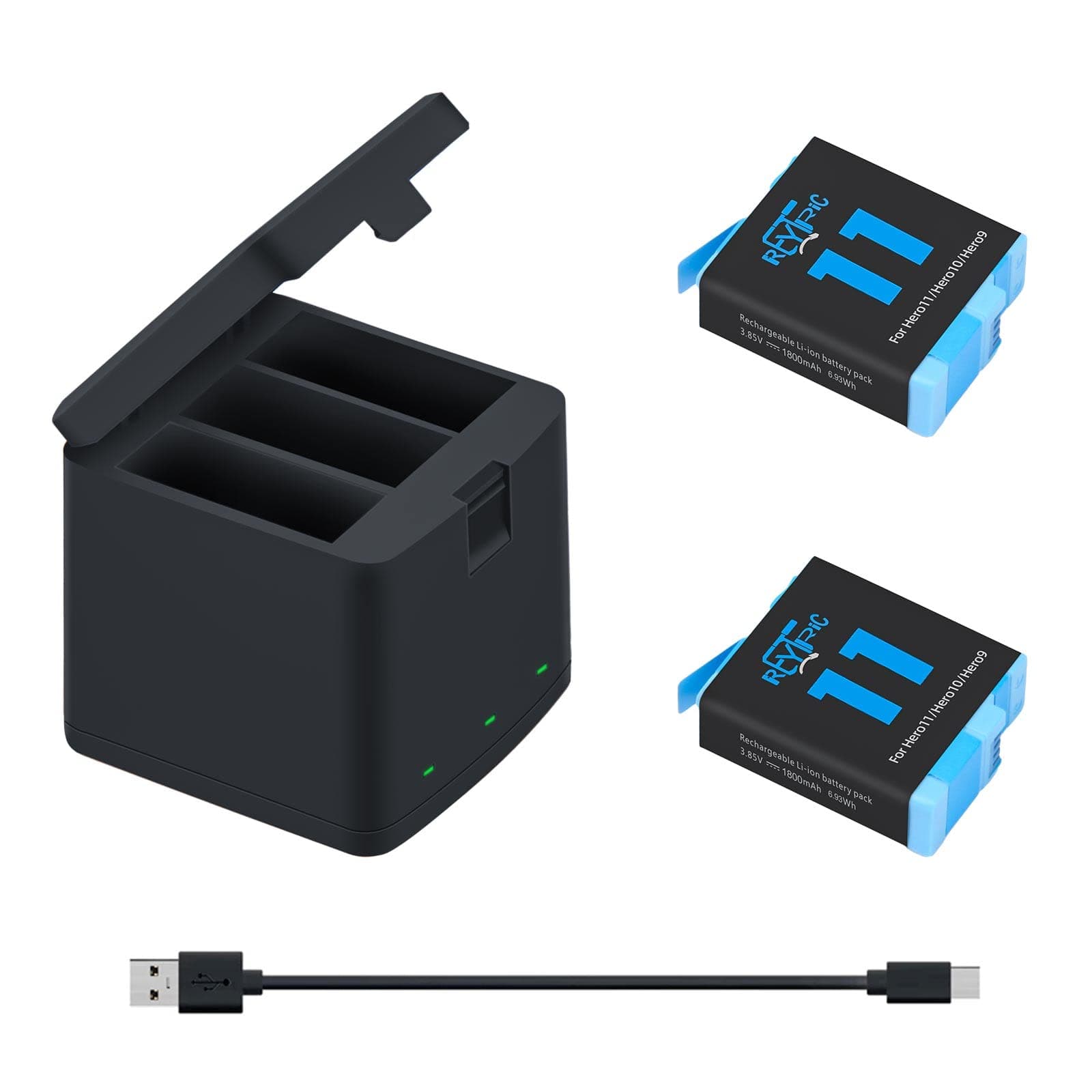 Upgrade 2-Pack Hero 11 12 Replacement Batteries for GoPro Hero 11/12 Black, Hero 10 Black, Hero 9 Black, with Battery Charging Station for GoPro12 11 10 9 Battery