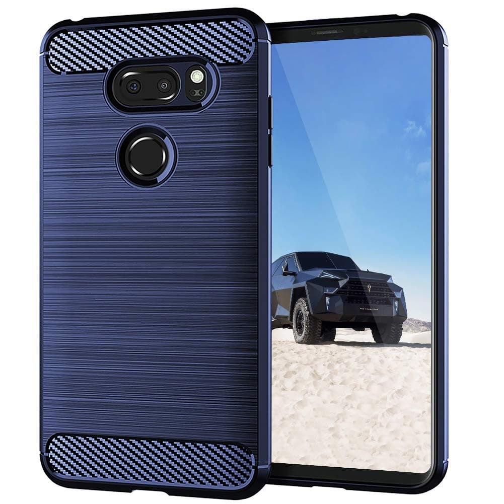 Case for LG V35 ThinQ Case,LG V35 / LG V30 Phone Case [Slim Thin] LG V30S / LG V30 Plus/LG V30S ThinQ,Anti-Scratches TPU Gel Slim Fit Soft Skin Silicone Carbon Fiber Protective Cases (Brushed Blue)