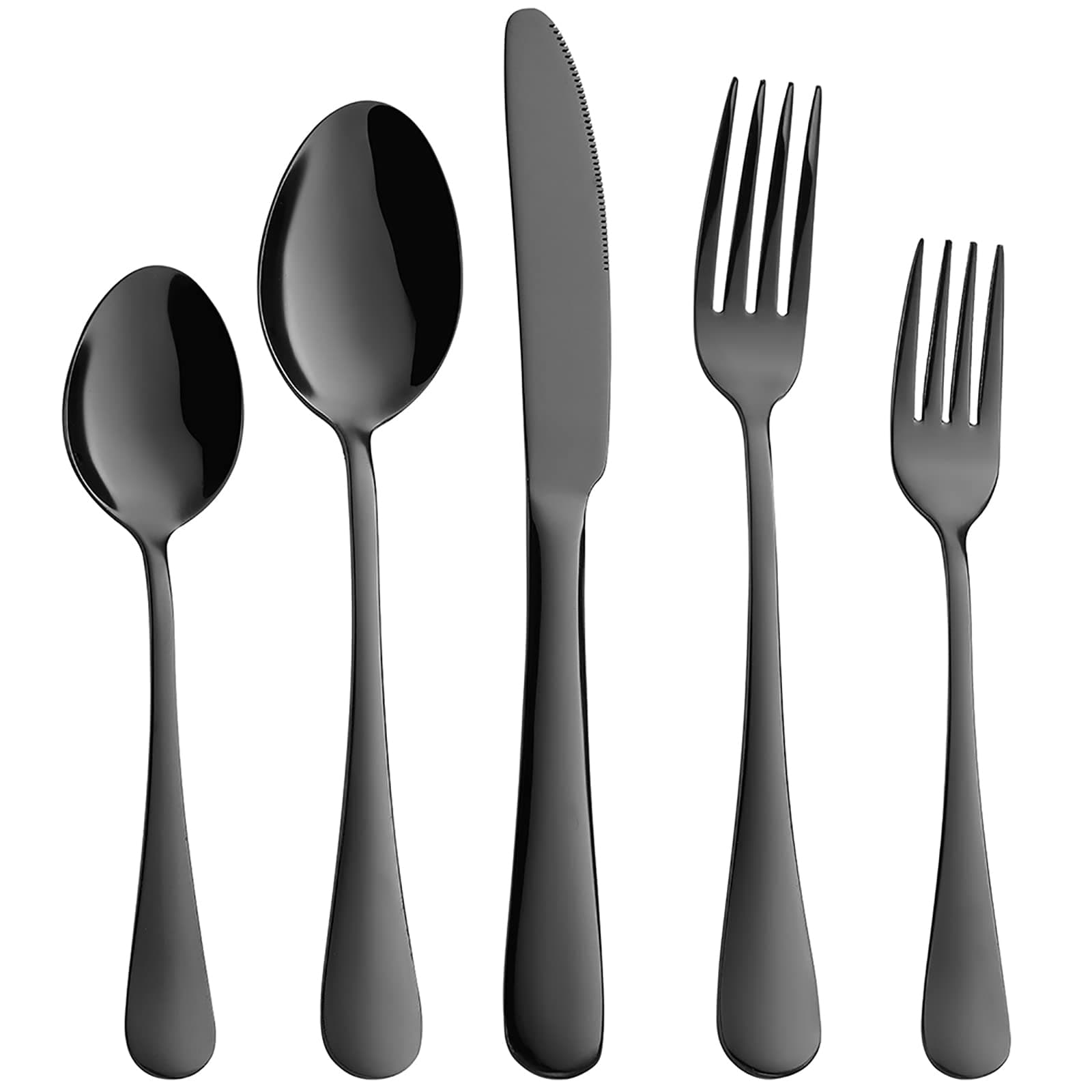 20-Piece Black Silverware Set, Devico Stainless Steel Flatware Cutlery Set, Metal Eating Utensils Service for 4, Premium Forks Spoons Knives, Mirror Polished, Dishwasher Safe