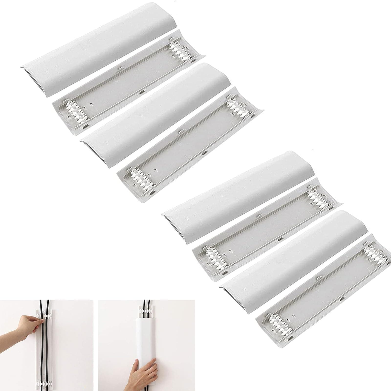 Floor Cable Cover Protector, 4 PCS Wall TV Trunking Cable Cover, Length 30cm Wall Raceway, Wall Mount TV Cable Concealer Cord Cover, Cord Raceway Conceal Kit to Hide Cables (White)