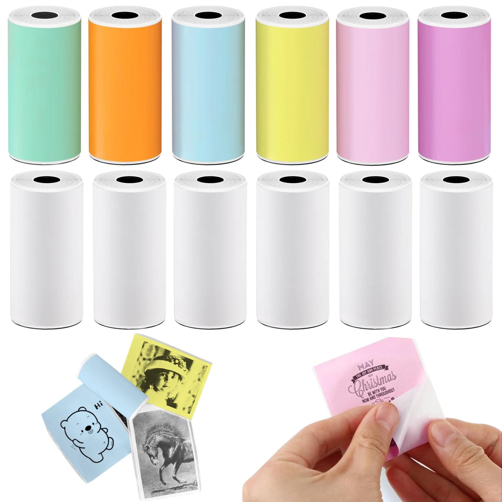 12 Rolls Self-Adhesive Multicolor Thermal Paper 53 * 28mm Printer Paper Compatible With T02/M02 Mini Thermal Printer Study Notes Maker Gift, Journal Photos, Journal, Work