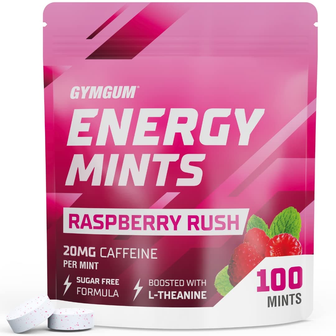 Energy Caffeine Mints | Caffeine + L-theanine + B Vitamins | Caffeinated Mints with 60mg Caffeine Per Serving | Delicious Sugar Free Energy Mints | (Raspberry Rush, 100 Count)