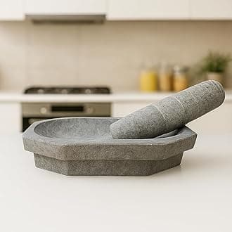 EZAHK Kalvam Stone Mortar and Pestle Set, UnPolished for Spices, Okhli Masher, Khalbatta Stone, Home Decor, Musal, Well Design for Kitchen, Home, Herbs (10 inch) Big size.
