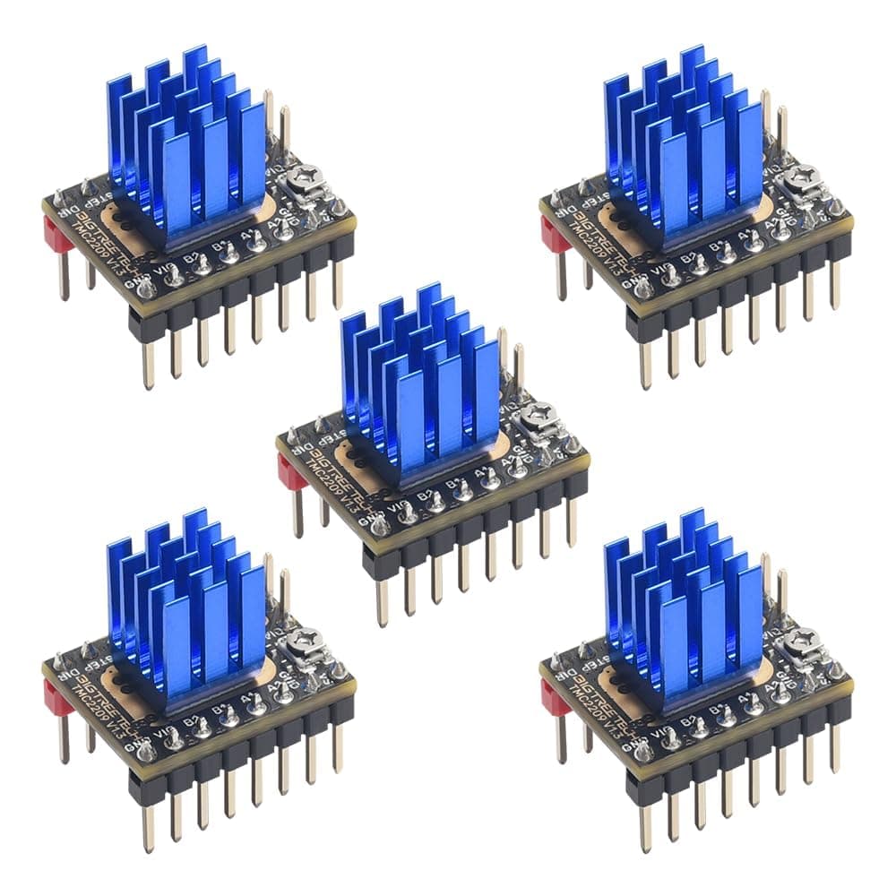 BIGTREETECH TMC2209 V1.3 Stepper Motor Driver, UART/STEP/DIR Mode, Ultra Silent Stepsticks Drivers with Heatsink for Octopus V1.1/Pro/SKR V1.4 Turbo/SKR 3, Manta M8P/M4P/M5P/MKS Gen L Motherboard 5Pcs
