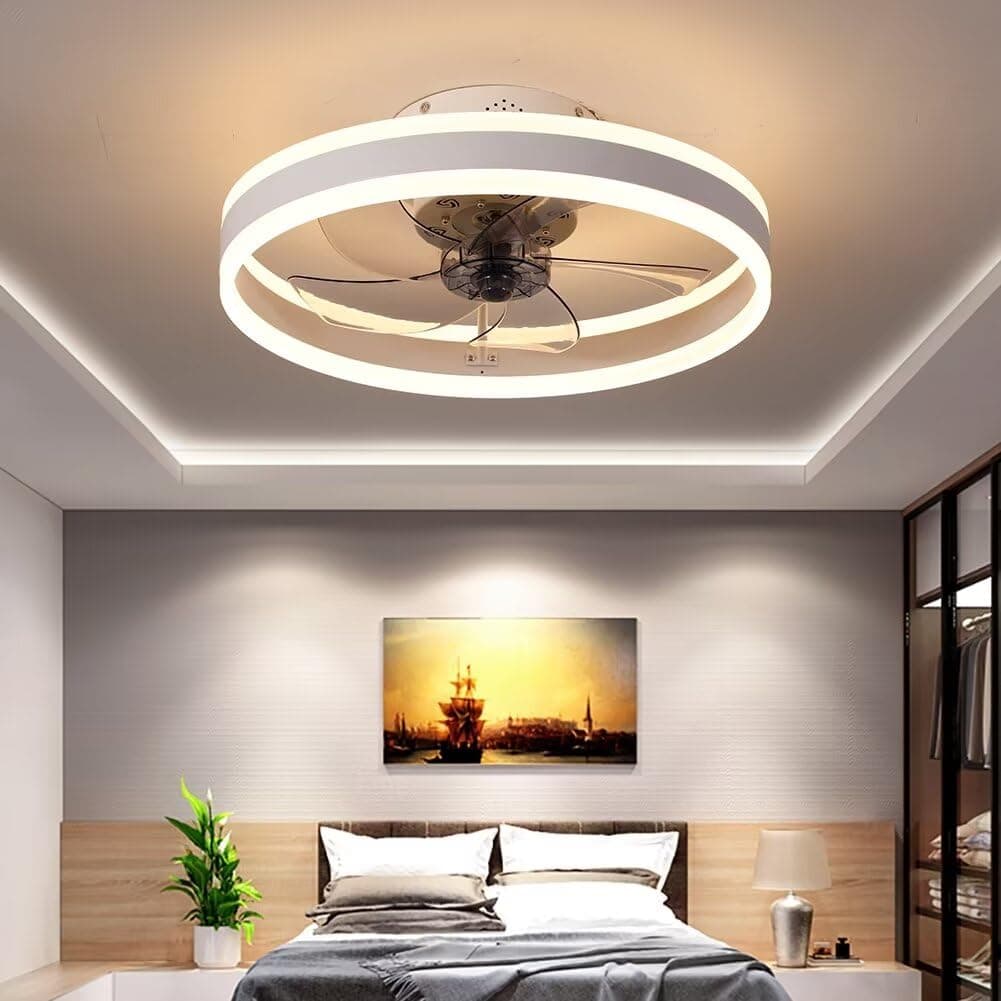AHWEKR Ceiling Fan with Remote Control Flush Mount Modern Indoor 50CM LED Dimmable Low Profile Ceiling Fans,Smart 3 Light Color Change and 6 speeds,White