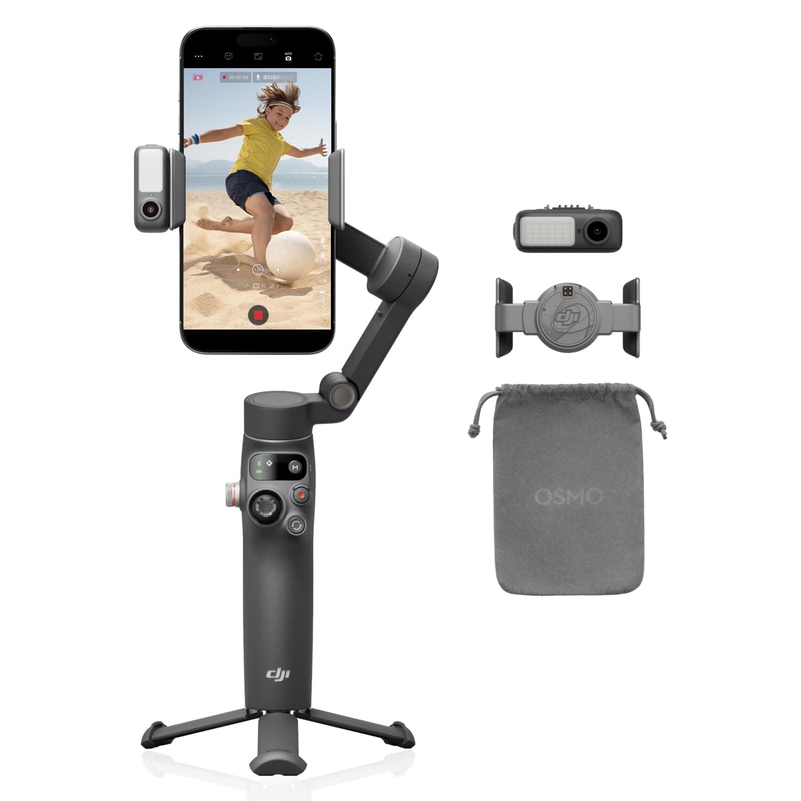 DJI Smartphone Gimbal Osmo Mobile 7P Gimbal Stabilizer (iPhone/Android), Native Tracking, Lighting, 3-Axis Smartphone Gimbal, Quick Start One-Tap Editing, Built-in Extension Rod & Tripod, 10 Hours of