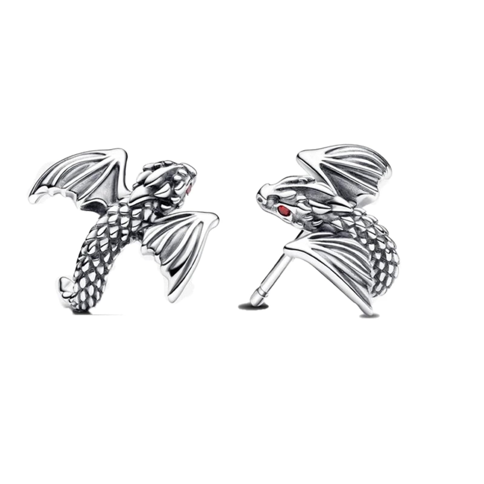 S925 Sterling silver Curved Dragon Stud Earrings Accessories embed Red Man-made crystal Dragon eyes For men Women,Thrones Fans gifts (Dragon Stud Earrings)