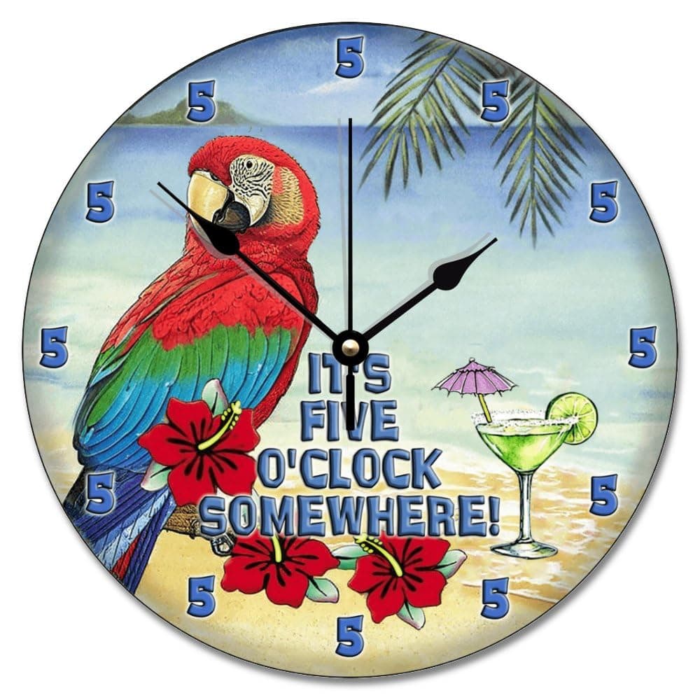 ArogGeld It 5 OClock Somewhere Wall Clock Parrot Martini Retired Wood Clock 10 Inch Silent Non