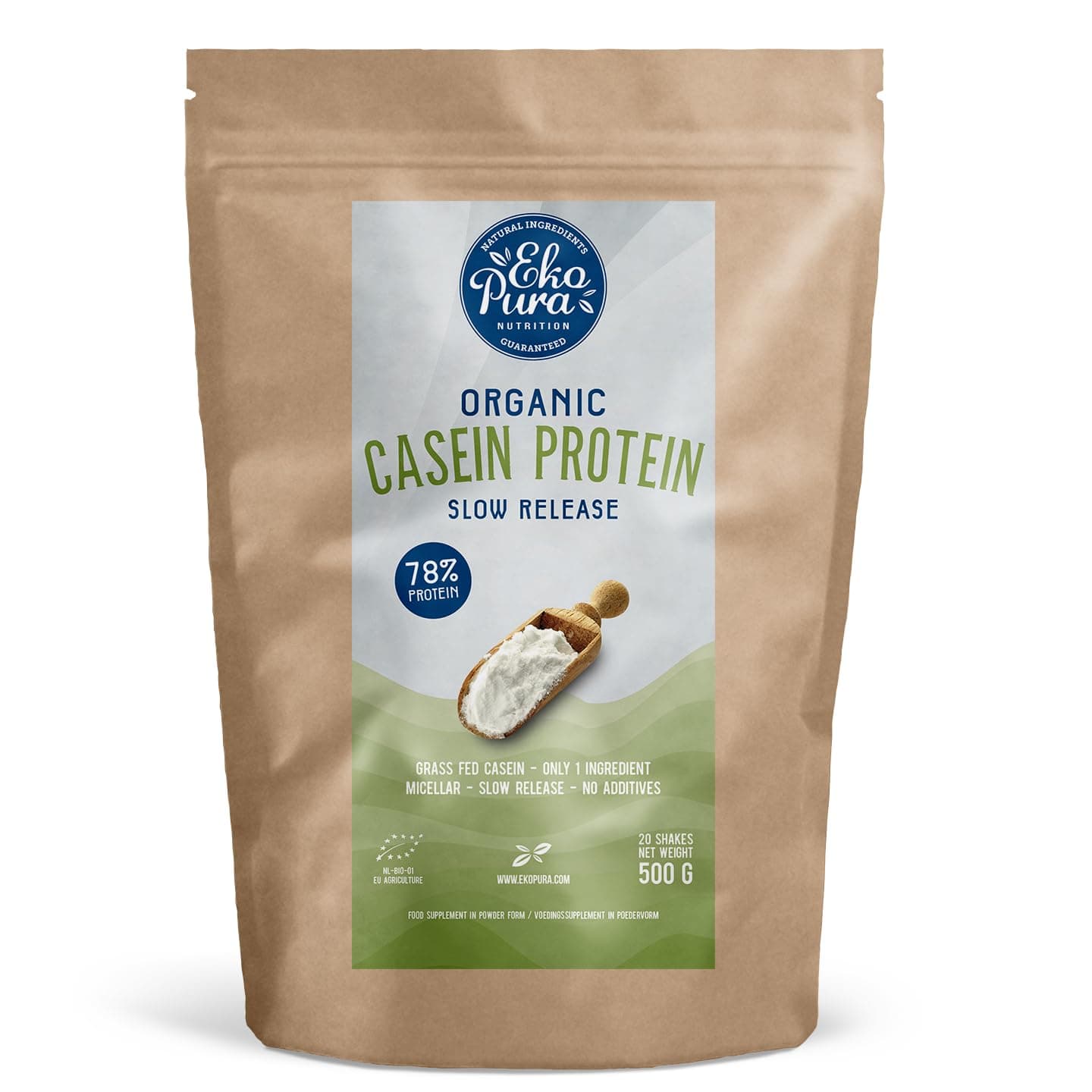 Casein Protein Powder, Organic, Grass-Fed - 500g | 78% Protein | Hormone Free, GMO-Free, Soy-Free, Additive Free, Sugar-Free | Promotes Muscle Growth & Recovery