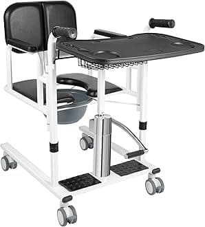 Patient Lift Transfer Chair for Elderly and Disabled Patient Lift Chairs 180°Split Seat with Portable Potty & Seat Cushion,Adjustable Hydraulic Lifting Height,330.7lbs (Black)