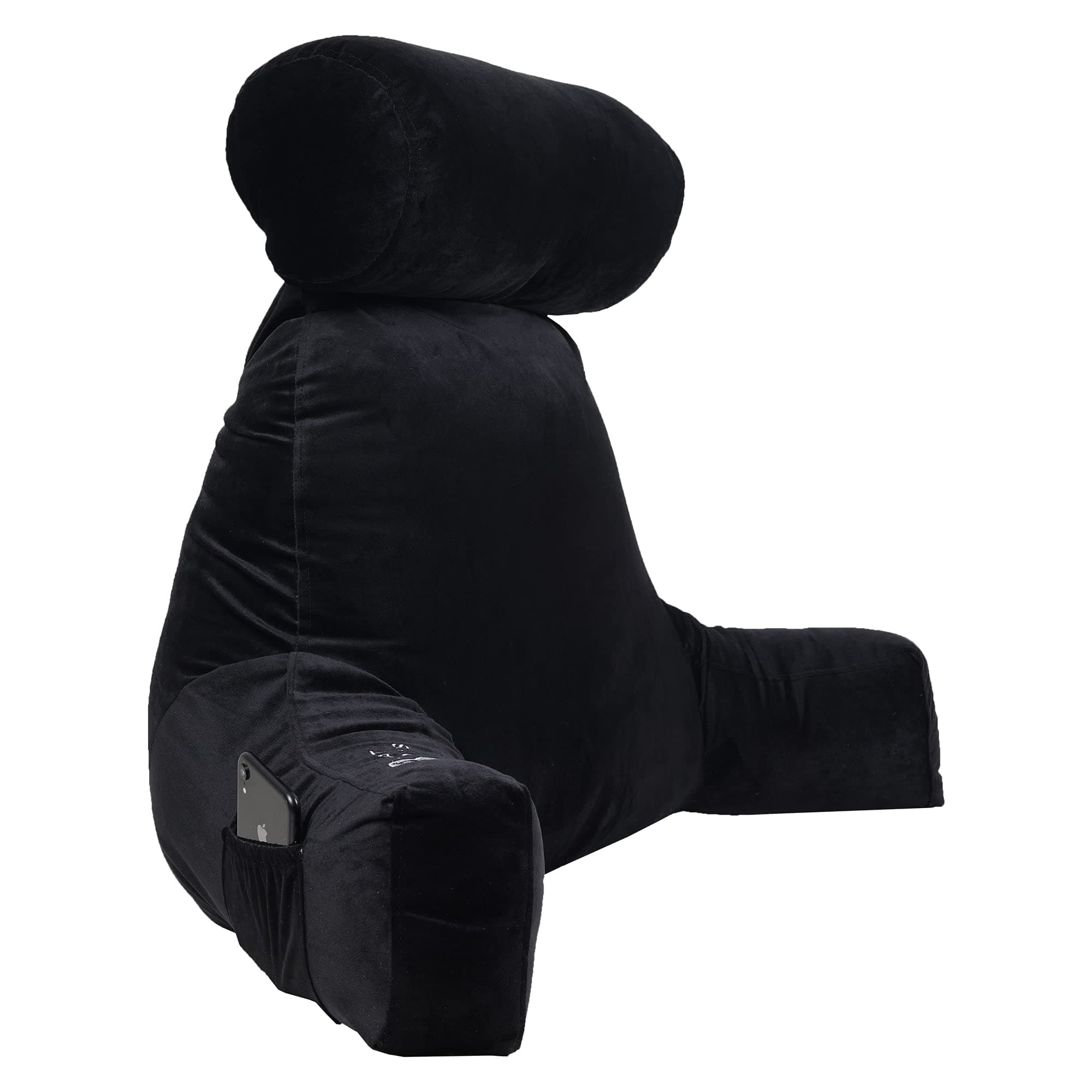 BHARAT PILLOWS Bed Back Rest Pillow with Support Arms Perfect for Back Support While Relaxing, Gaming, Reading, Or Watching Tv Filled with Fluffy Conjugated Poly (Royal Black, Bigger Version)