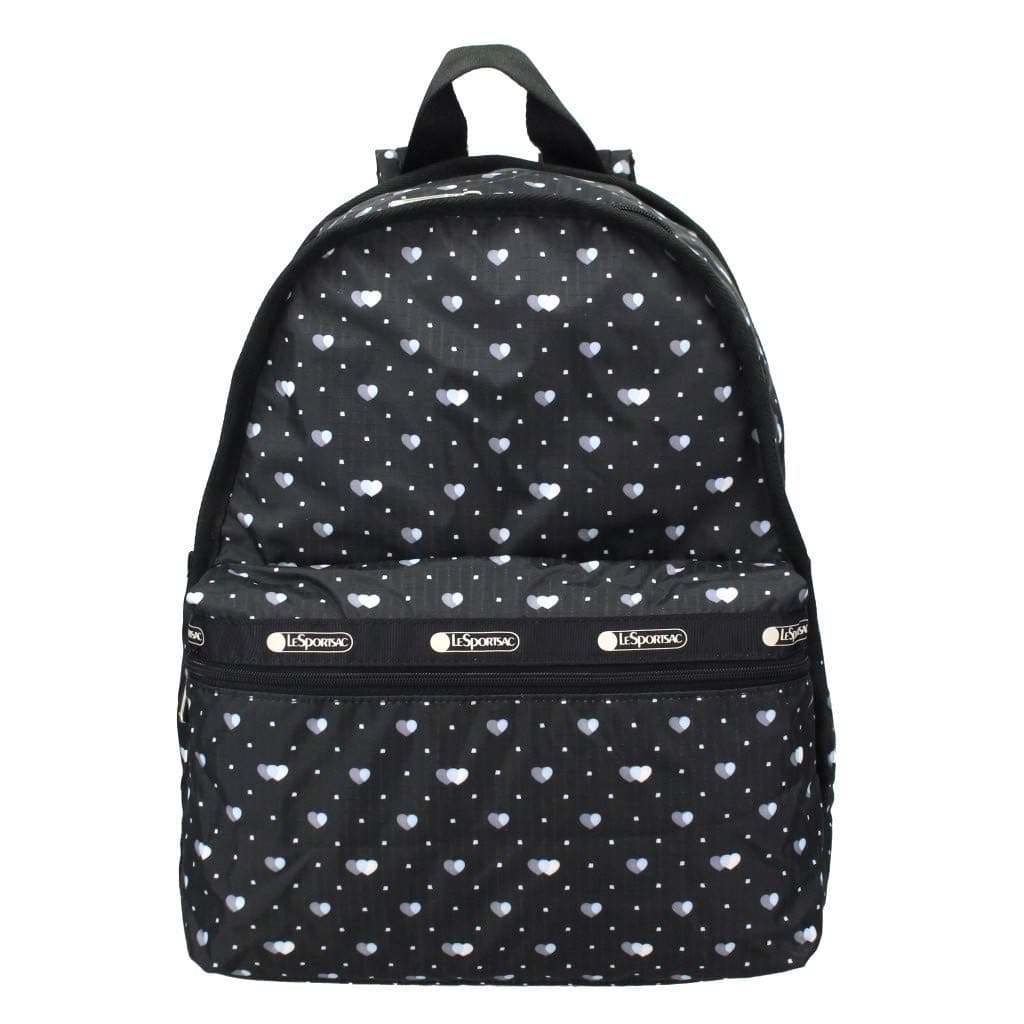 LeSportsac Love Me Most Basic Backpack/Rucksack, Style 7812/Color F517, Modern Multi-Color Hearts & Dots on Classic Black Bag