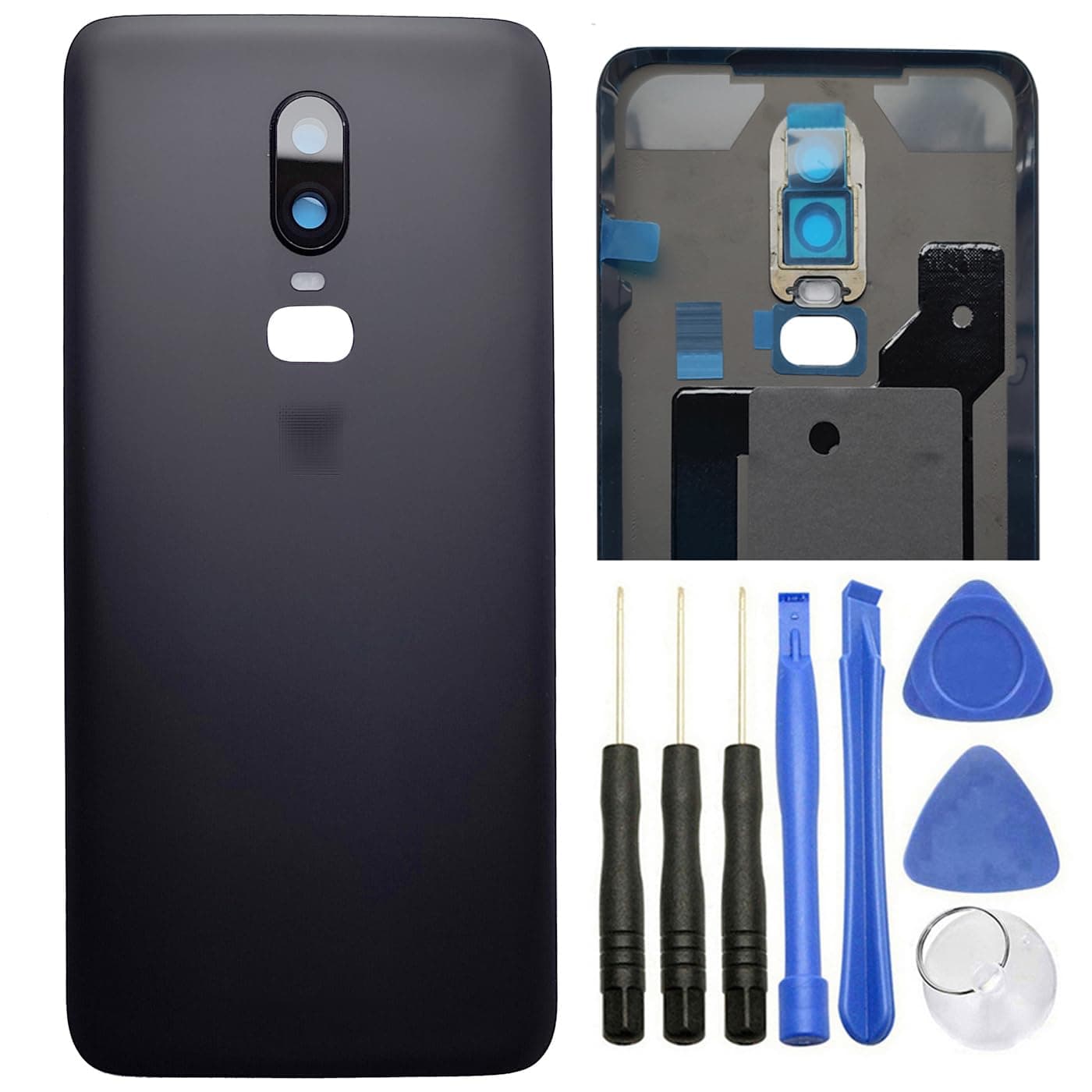 Ubrokeifixit for Oneplus 6 Rear Panel Back Glass Door Cover Replacement for Oneplus 6 A6000 A6003 6.28",Pre-Cut Tape Midnight-Black/A6000