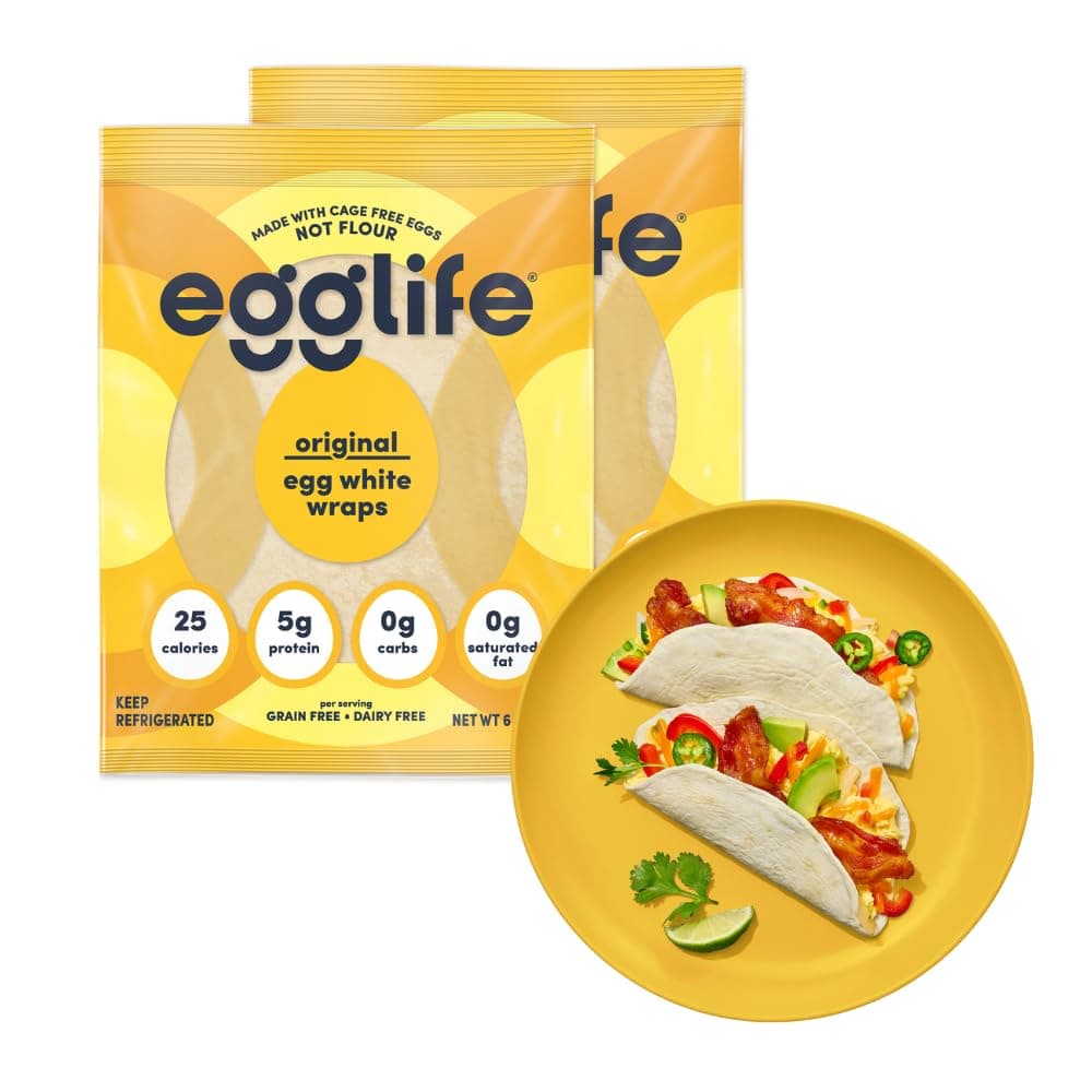 egglife egg white wraps, original, Egg White Wraps, 12 Total Wraps (2-6 Packs) - Gluten Free, Dairy Free, No Flour, Sugar Free, Keto Friendly, Paleo, Low Net Carb, Protein Packed