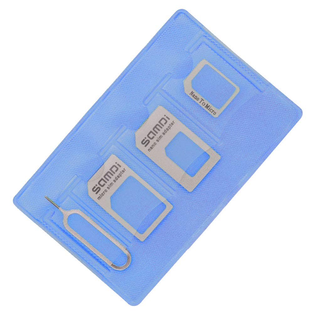 Samdi Sim Card Adapter Kit Includs Nano Sim Adapter/Micro Sim Adapter/Needle/Storage Sheet(Sim Card Holder),Easy to Use and Storage Without Losing Them (Blue+Gold)