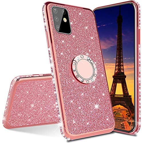 ISADENSER Samsung S20 Plus Case Galaxy S20 Plus Case Ultra-Slim Glitter Bling Diamond Silicon TPU Soft Cover with Ring Stand Holder for Samsung Galaxy S20 Plus 6.7 Inch Rose Gold TPU with Stand Holder