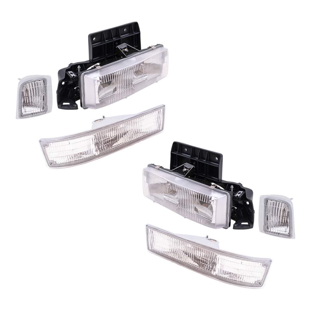 Brock Replacement 6 Pc Set Headlights with Park Signal and Corner Lamps Compatible with 1995-2005 Astro Safari Van