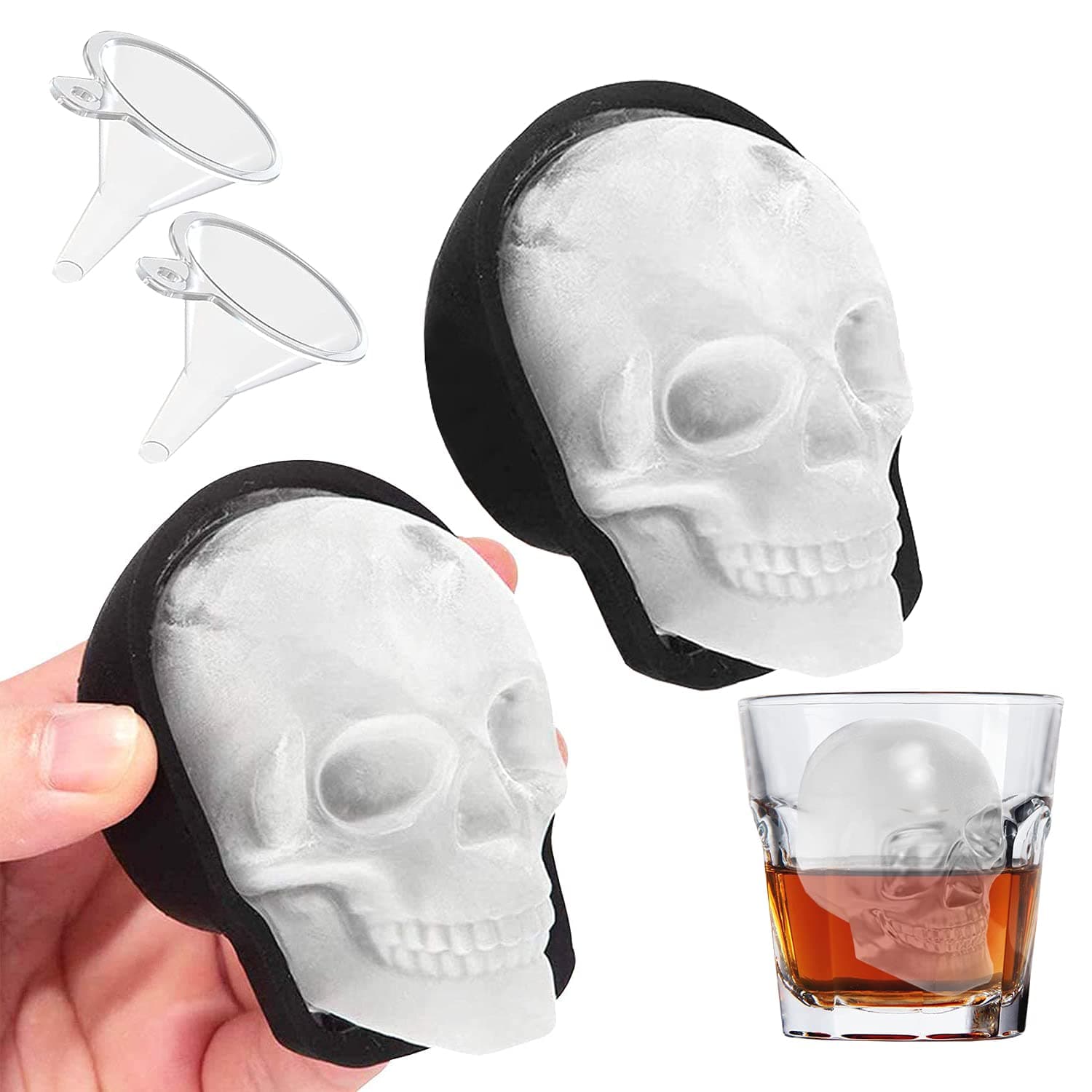JETKONG 2 Pack Large Skull Ice Mold Silicone Ice Cube Tray 3D Skull Maker for Whiskey, Cocktails, Juice, Chocolate and Cakelet