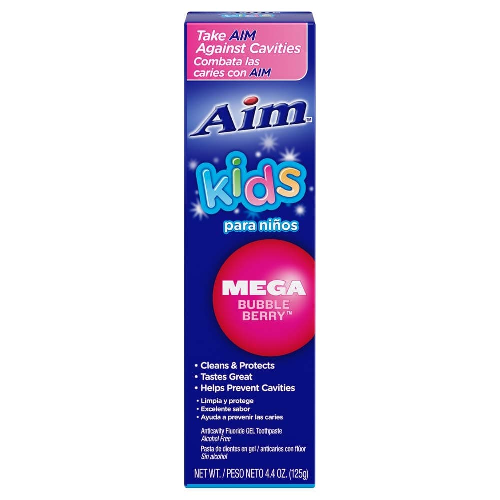 Aim Kids Gel Fluoride Toothpaste - Mega Bubble Berry 4.4 oz. (Pack of 2)
